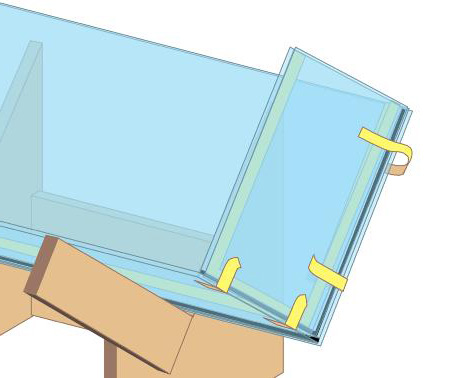 Posizionamento della quarta lastra sul supporto dell'acquario