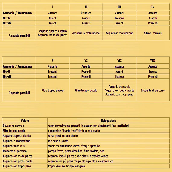 Le combinazioni possibili tra i valori di ammonio/ammoniaca